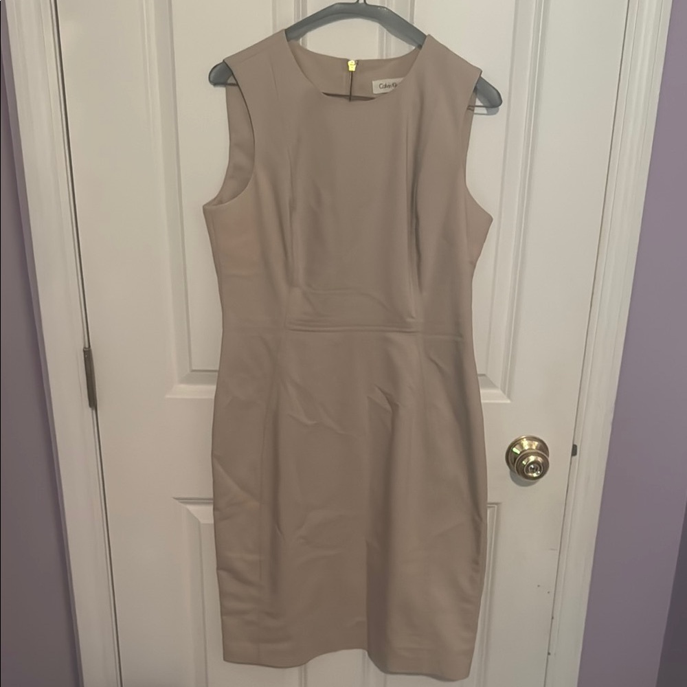 Calvin Klein Tan Sleeveless Sheath Midi Dress